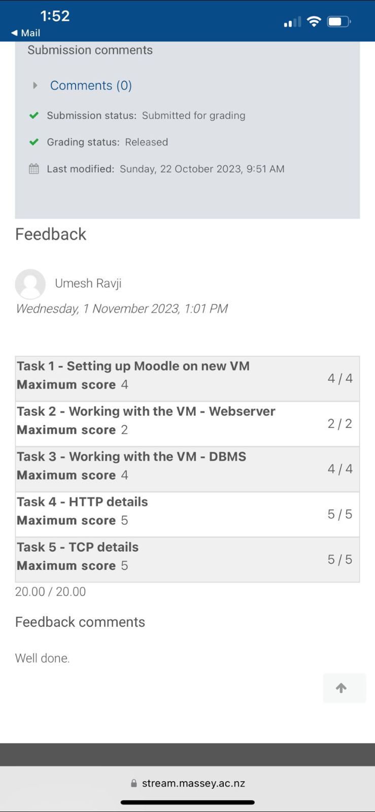 Another assignment feedback 20/20